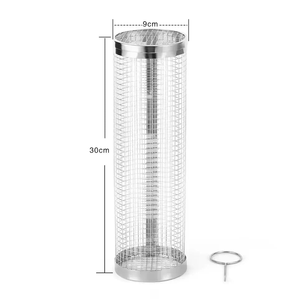Stainless Steel Rolling Grill Basket for Vegetables, Meat & Seafood