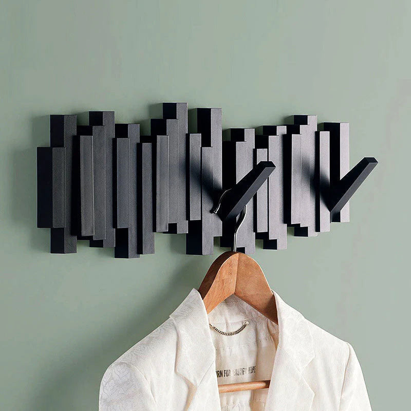 Piano Key Wall Coat Rack – Foldable Solid Wood Hooks with Magnetic Design