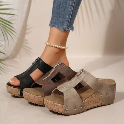 Women’s Orthopedic Wedge Sandals with Front Zipper