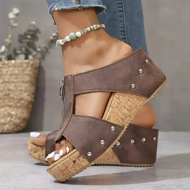 Women’s Orthopedic Wedge Sandals with Front Zipper