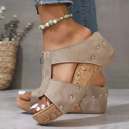 Women’s Orthopedic Wedge Sandals with Front Zipper