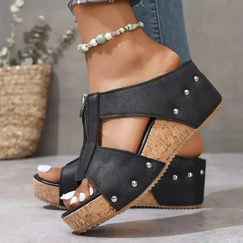 Women’s Orthopedic Wedge Sandals with Front Zipper
