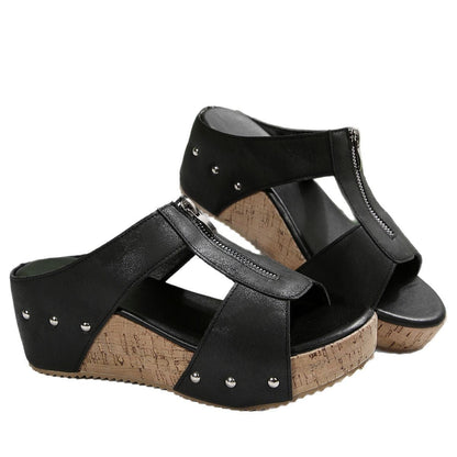 Women’s Orthopedic Wedge Sandals with Front Zipper