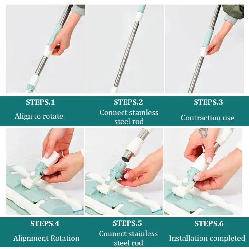 Telescopic Floor Mop with 360° Rotating Head and Microfiber Pad
