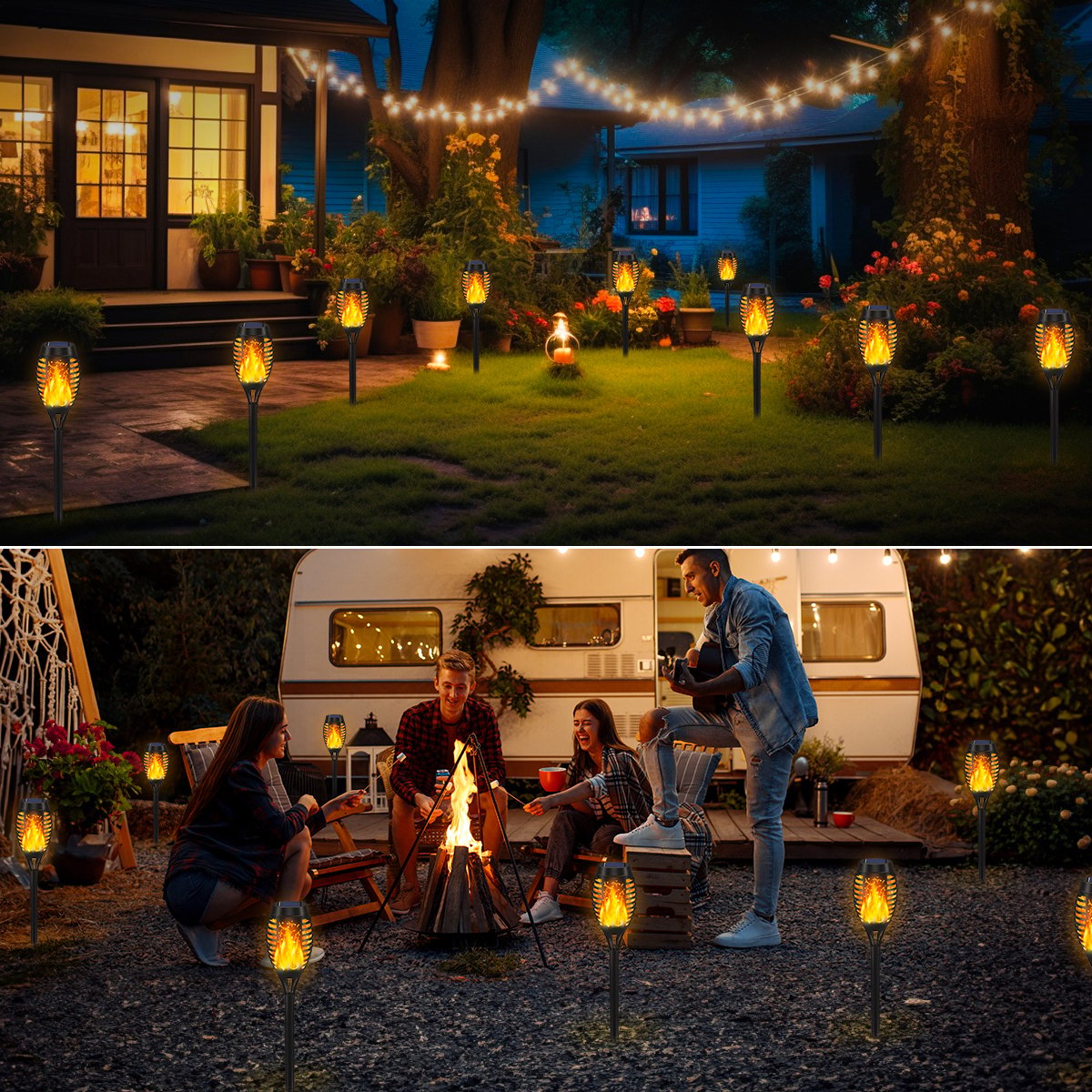 Solar Torch Garden Lights with Warm Flickering Flame Effect