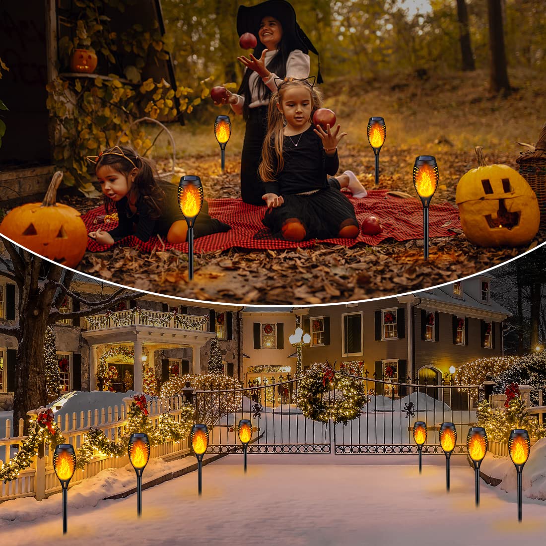 Solar Torch Garden Lights with Warm Flickering Flame Effect