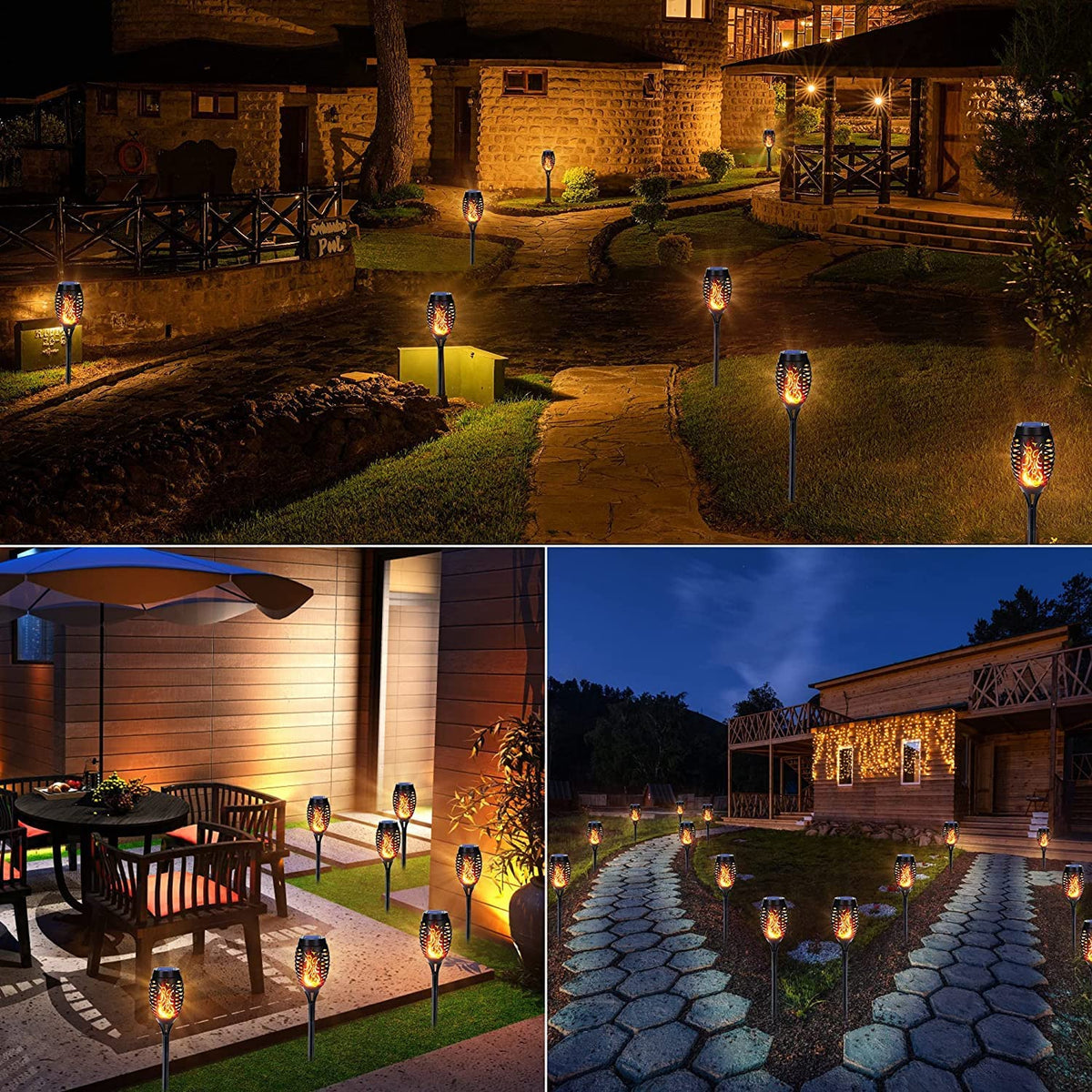 Solar Torch Garden Lights with Warm Flickering Flame Effect