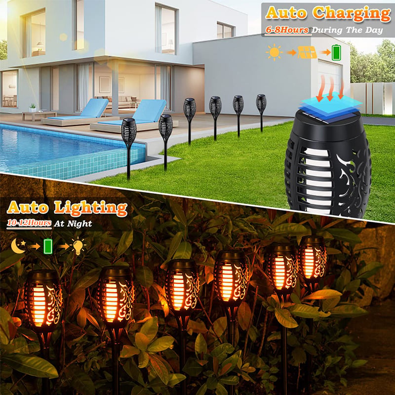 Solar Torch Garden Lights with Warm Flickering Flame Effect