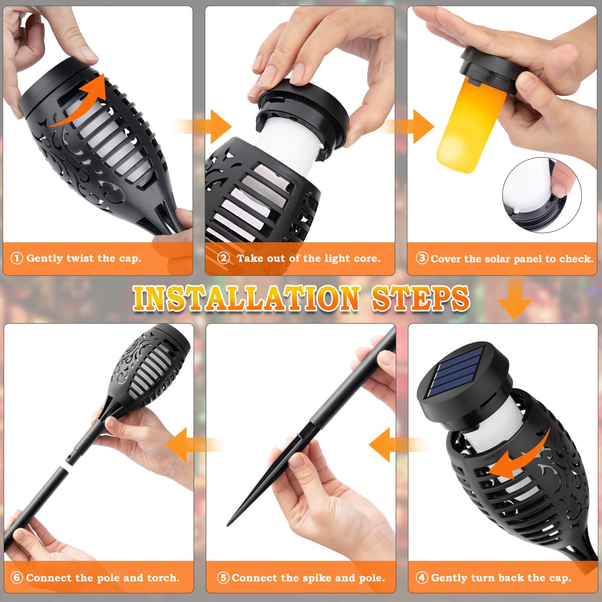 Solar Torch Garden Lights with Warm Flickering Flame Effect