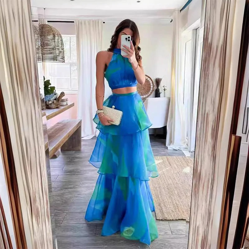 Chic Sleeveless Top and Layered Skirt Set for Women